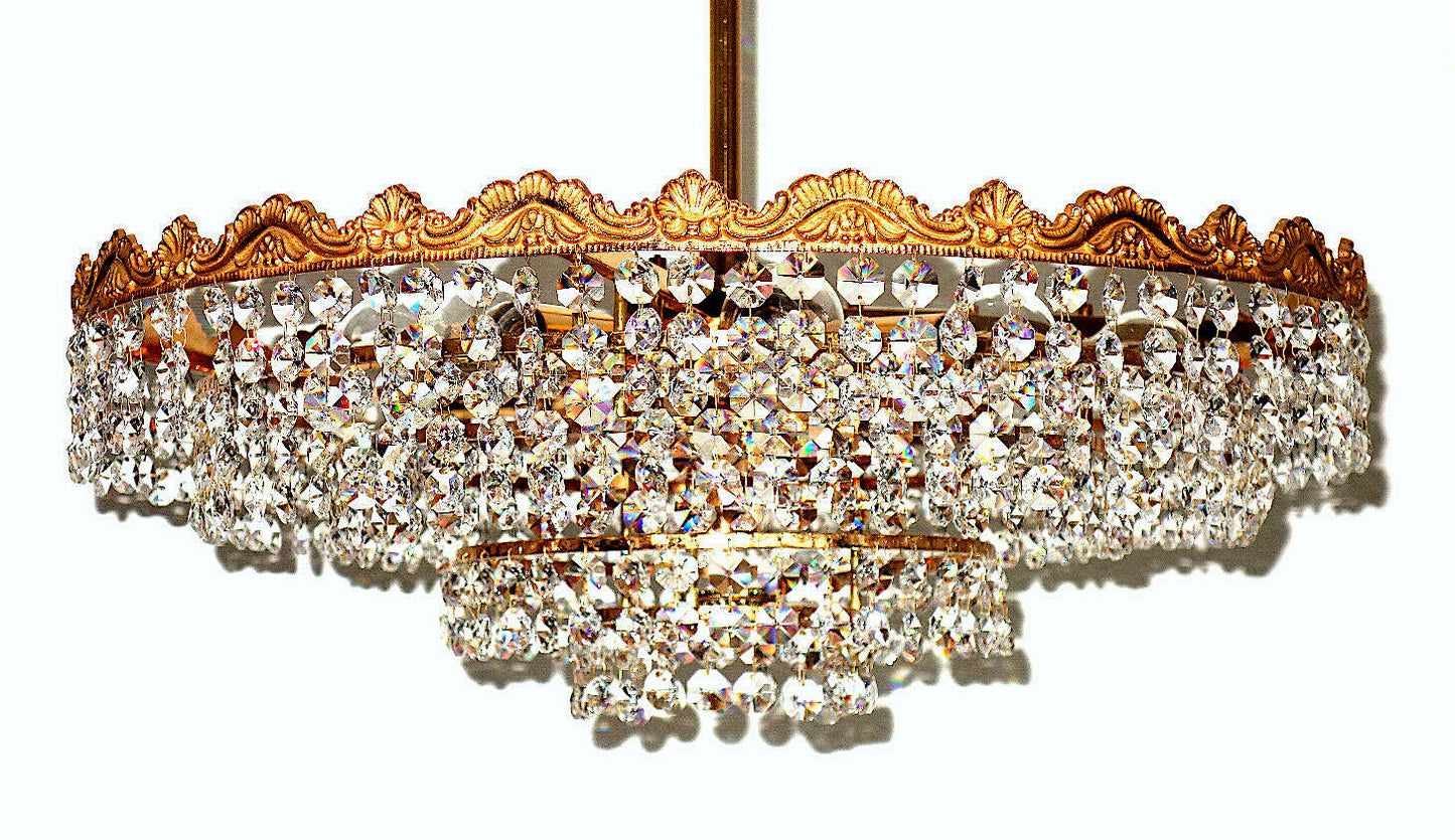 Hochwertige Antik Schröder Messing Bleikristall Kronleuchter, Lüster 10 Flammig