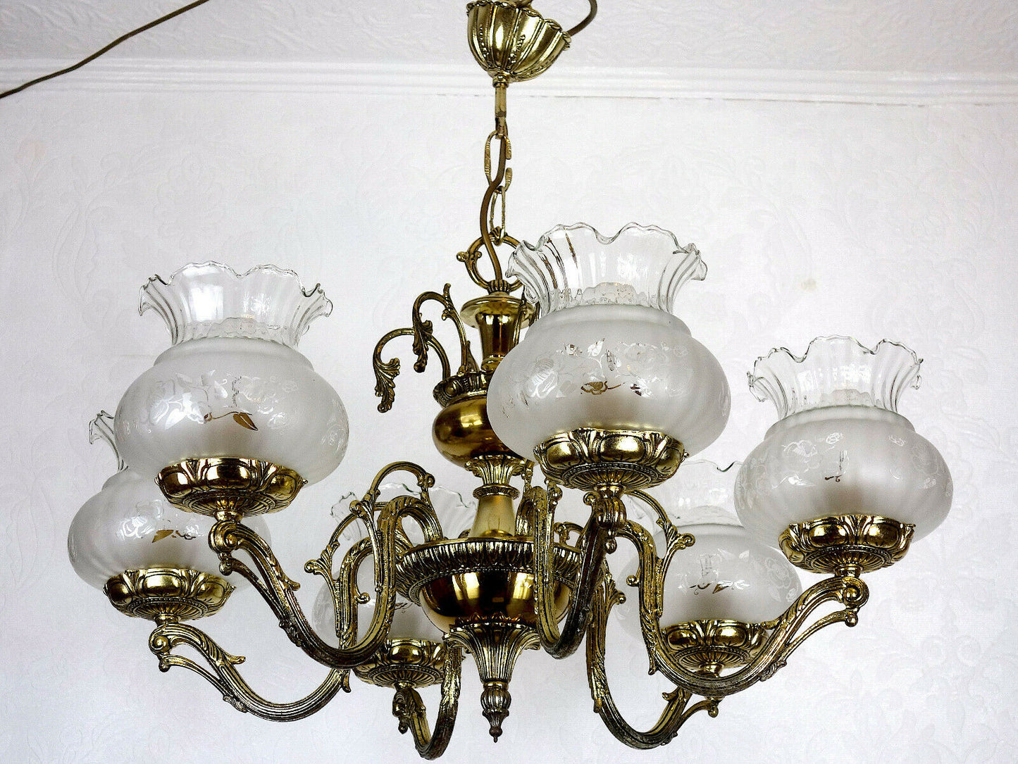 Hochwertige Spanische Messing Glas Kronleuchter, Lüster 6 Flammig