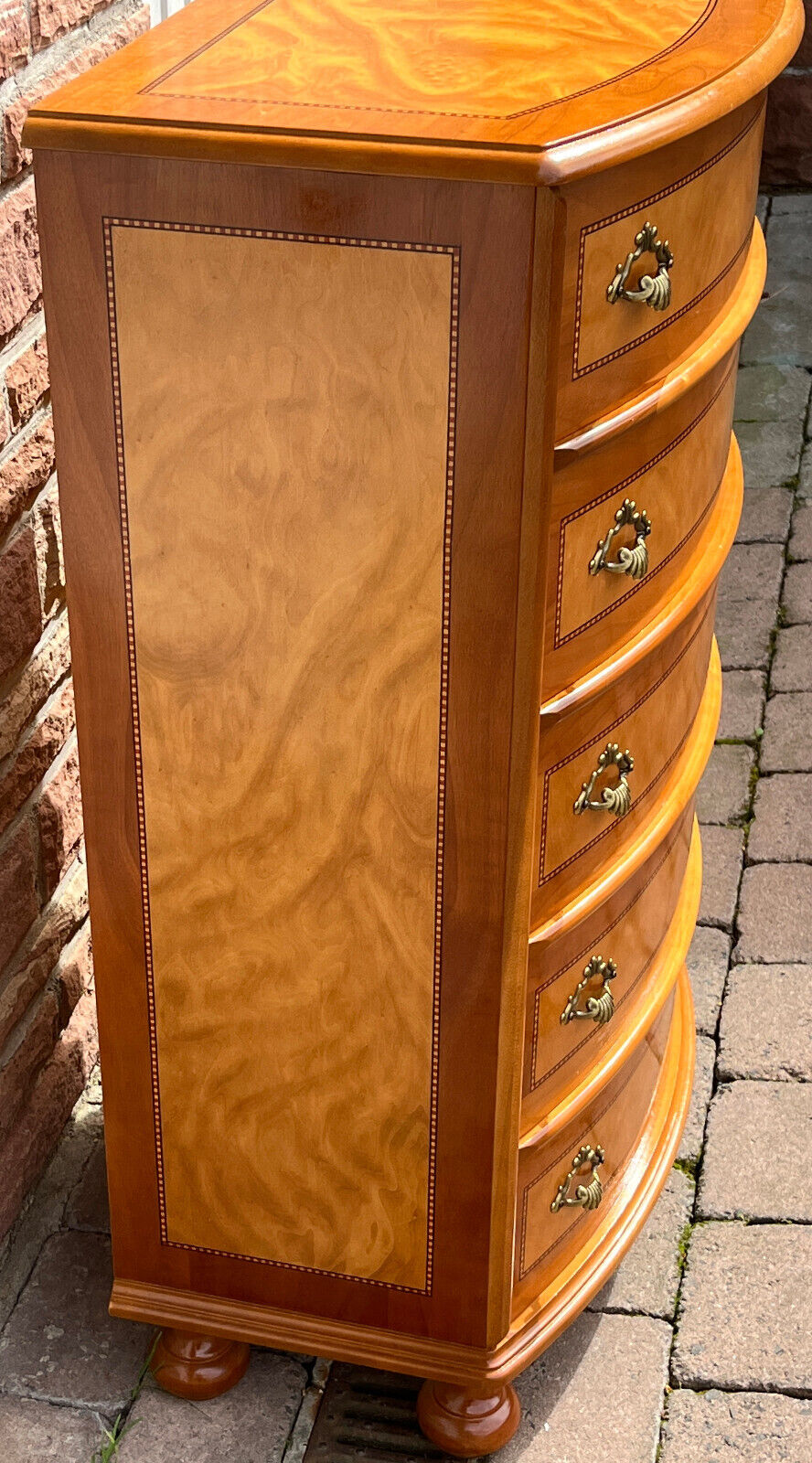 Antik Massivholz Nussbaum 5 Schubladen Intarsien Kommode 100 cm Hoch