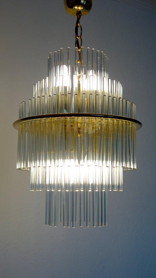 Seltene Vintage Gaetano Sciolari Glasstäbchen Kronleuchter, Deckenlampe, 1960er