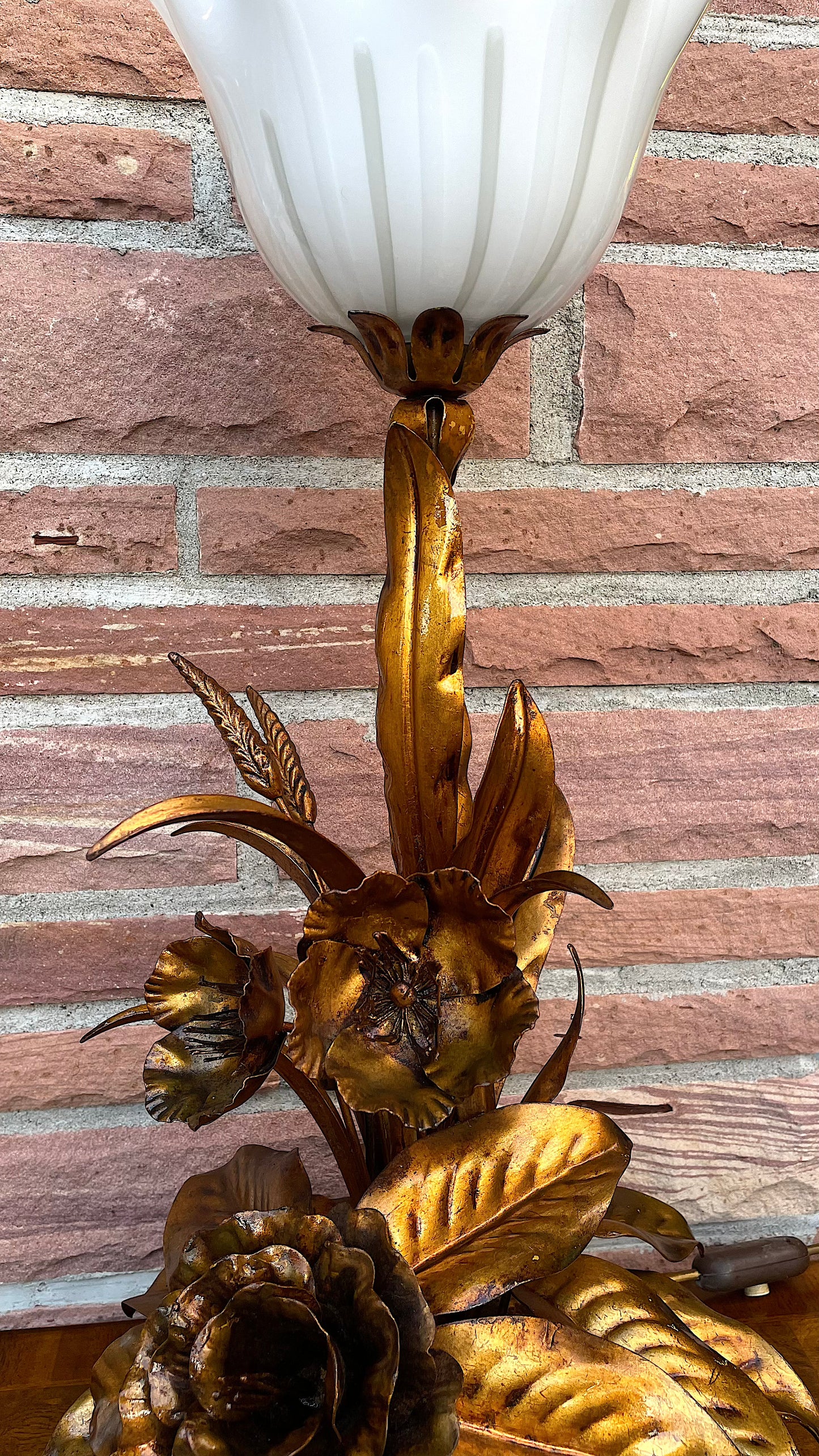 Vintage Hans Kögl Weizenähren und Blumen Tischlampe, 1960er