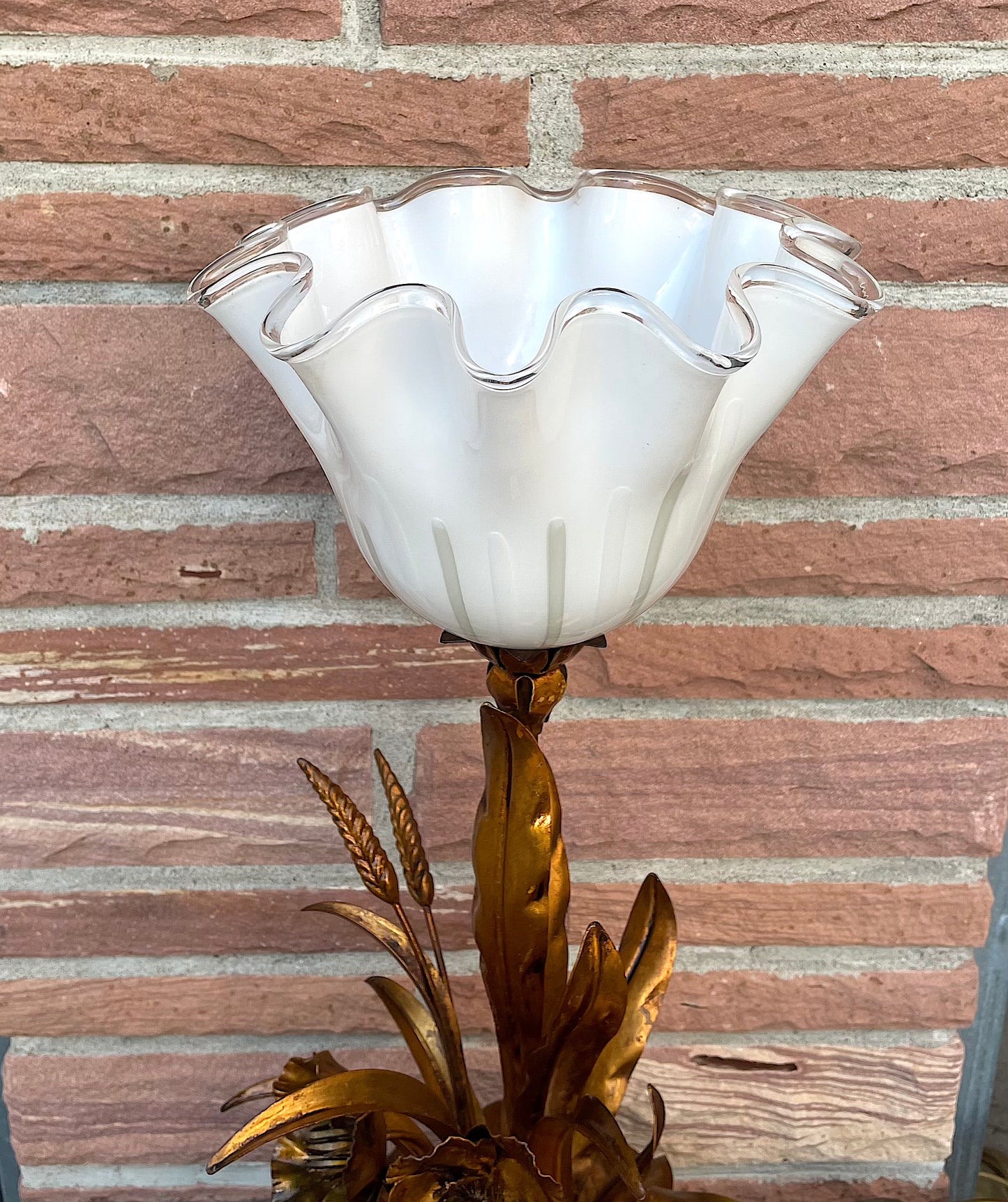 Vintage Hans Kögl Weizenähren und Blumen Tischlampe, 1960er