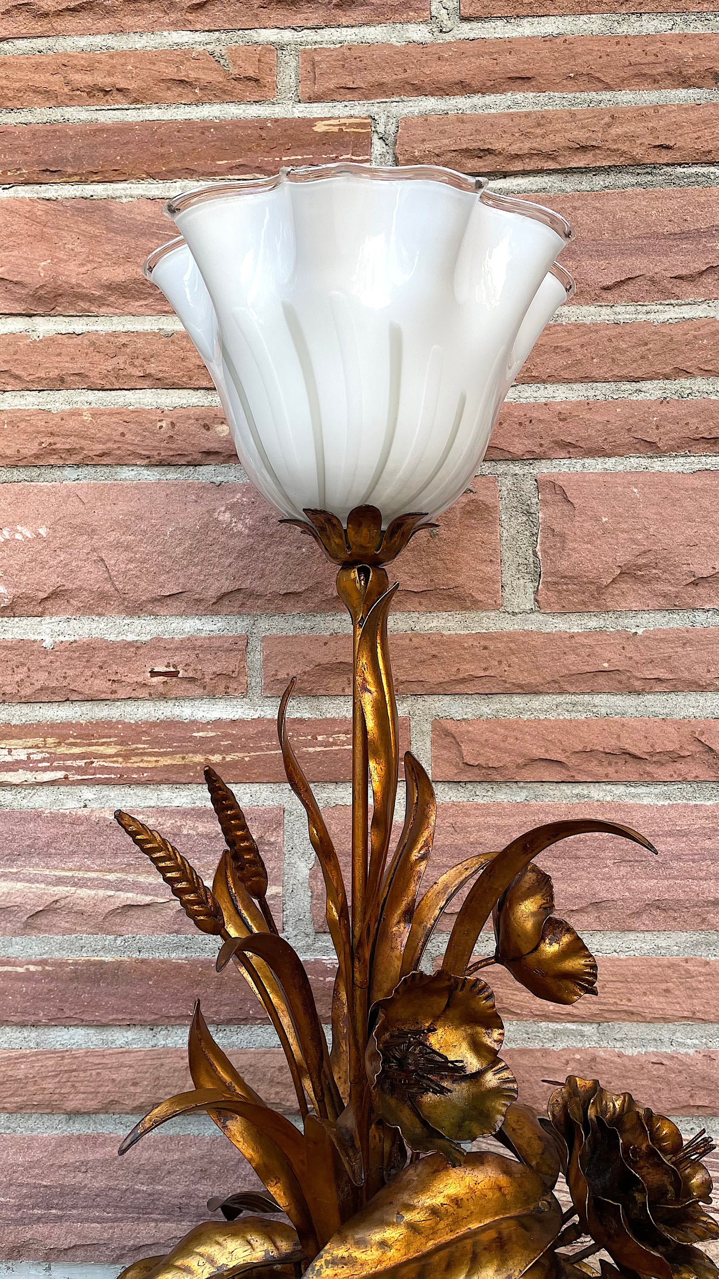 Vintage Hans Kögl Weizenähren und Blumen Tischlampe, 1960er