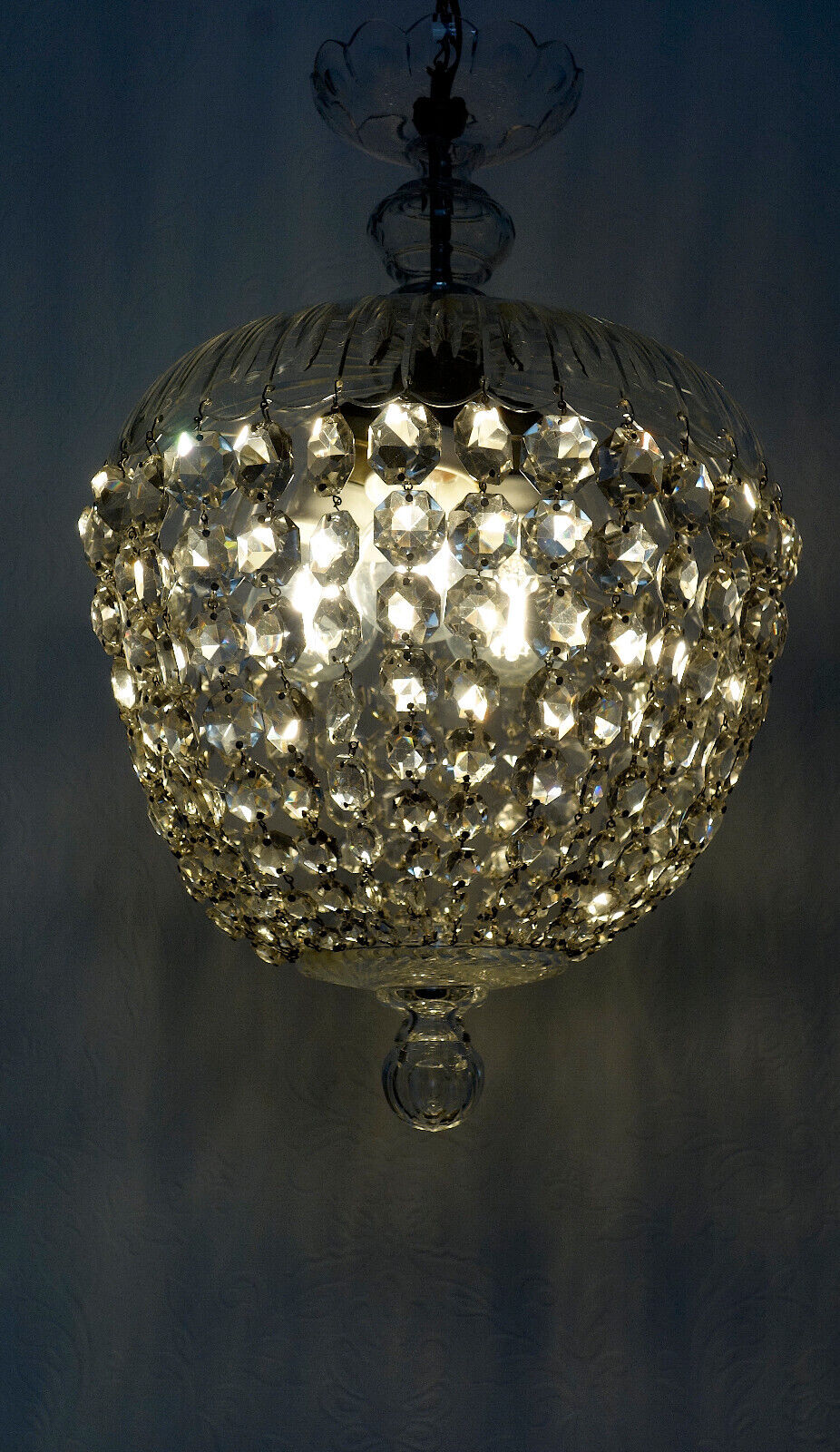 Antik Jugendstil Französische Kristallglas Hollampe, Lüster 3 Flammig