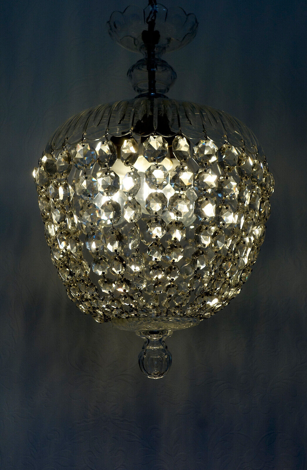 Antik Jugendstil Französische Kristallglas Hollampe, Lüster 3 Flammig