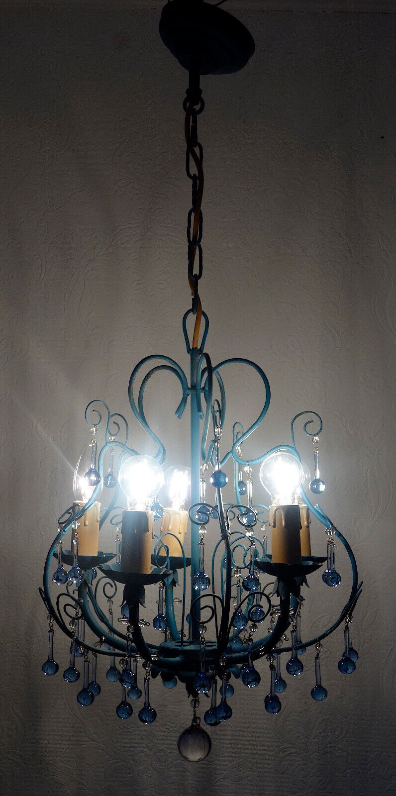 Wunderschöne Metall Murano Azurblau Glastropfen Kronleuchter, Lüster 5 Flammig