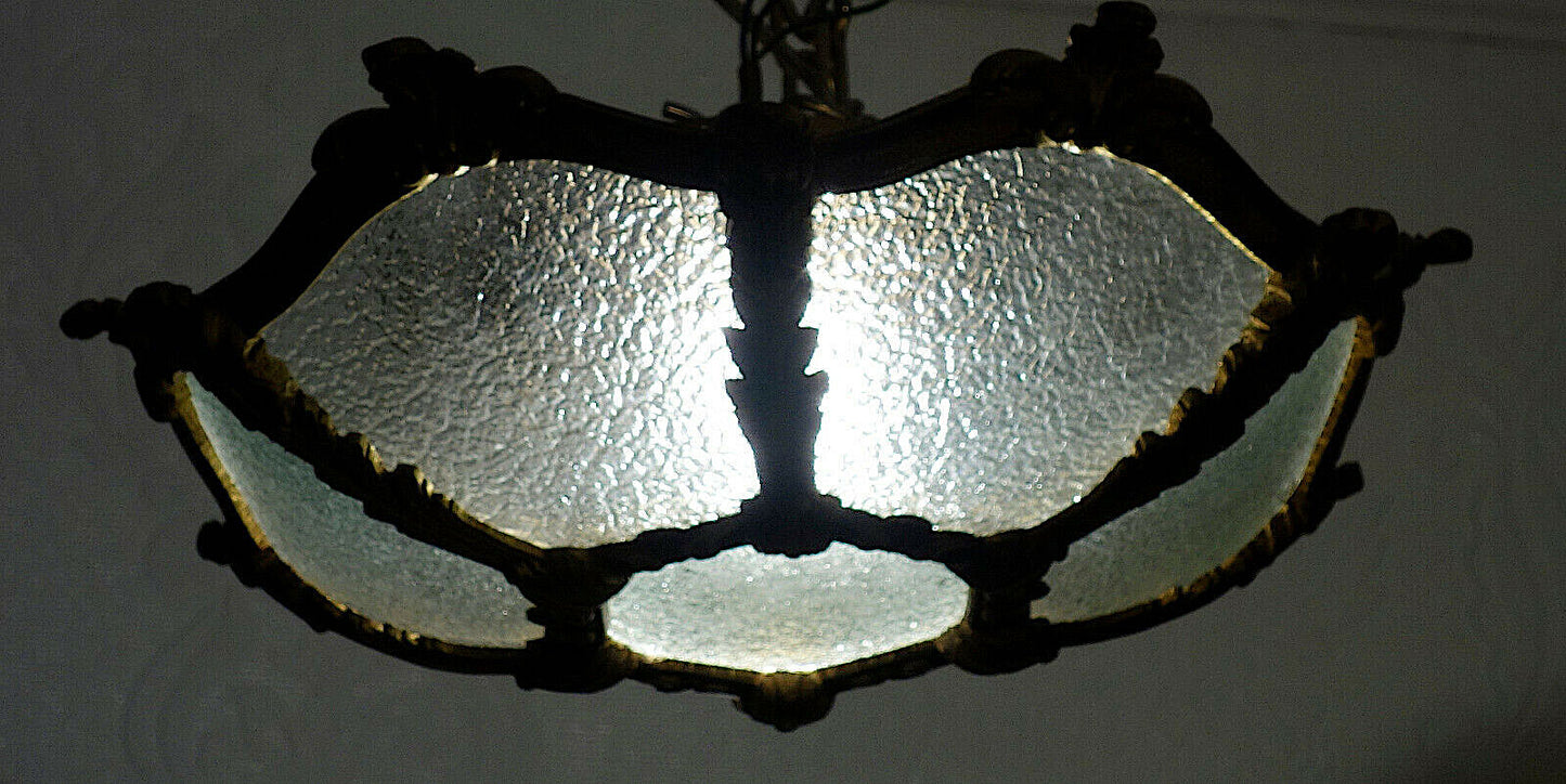 Hochwertige Messing Glas Plafonier Deckenlampe, Lüster 1 Flammig