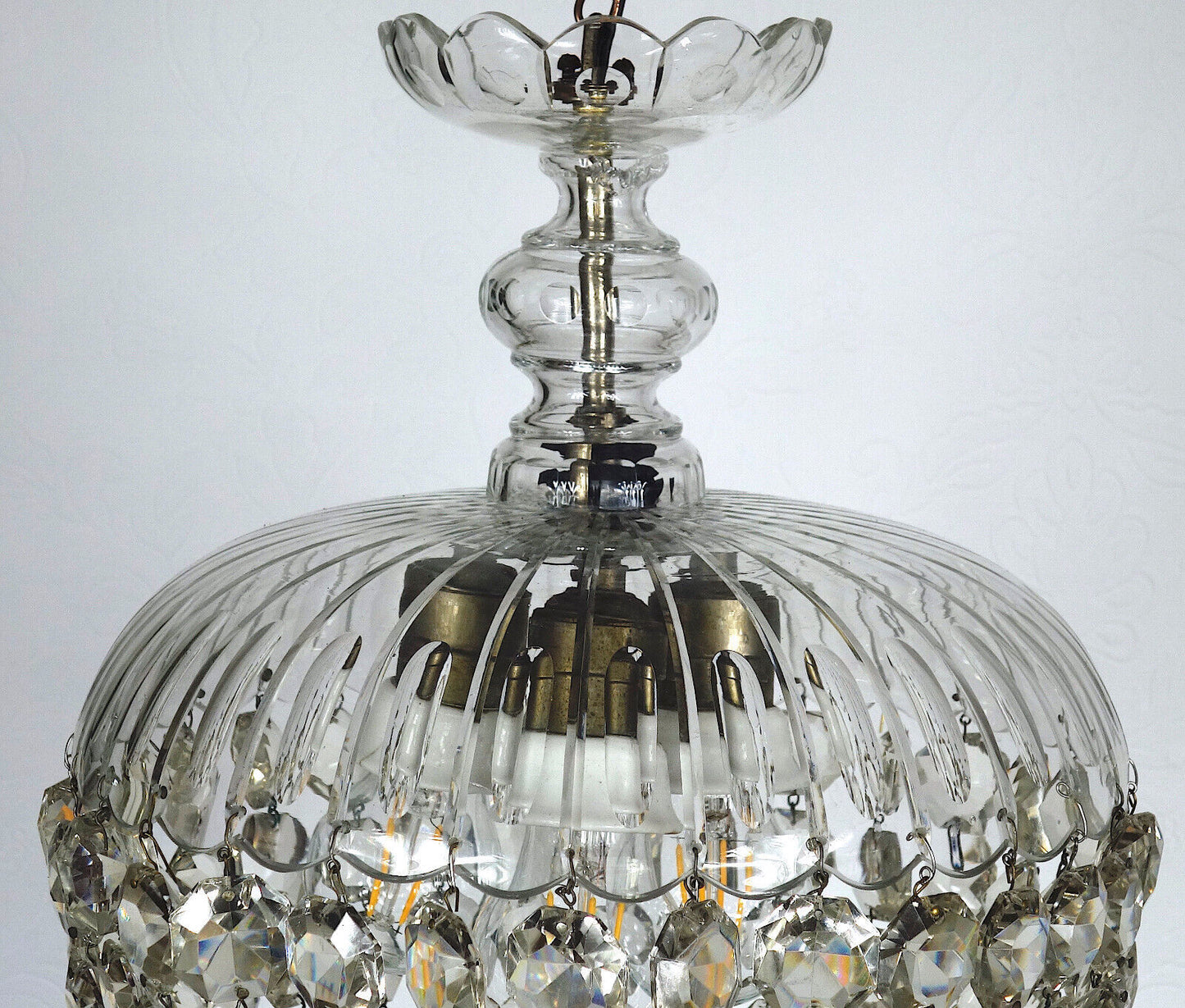 Antik Jugendstil Französische Kristallglas Hollampe, Lüster 3 Flammig